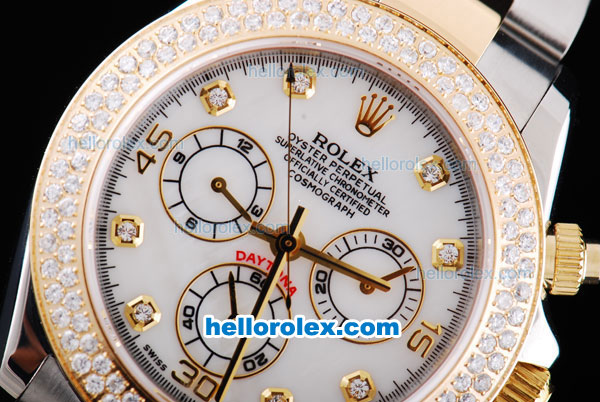 Rolex Daytona Oyster Perpetual Automatic Two Tone with Diamond Bezel,White Dial and Diamond Marking - Click Image to Close